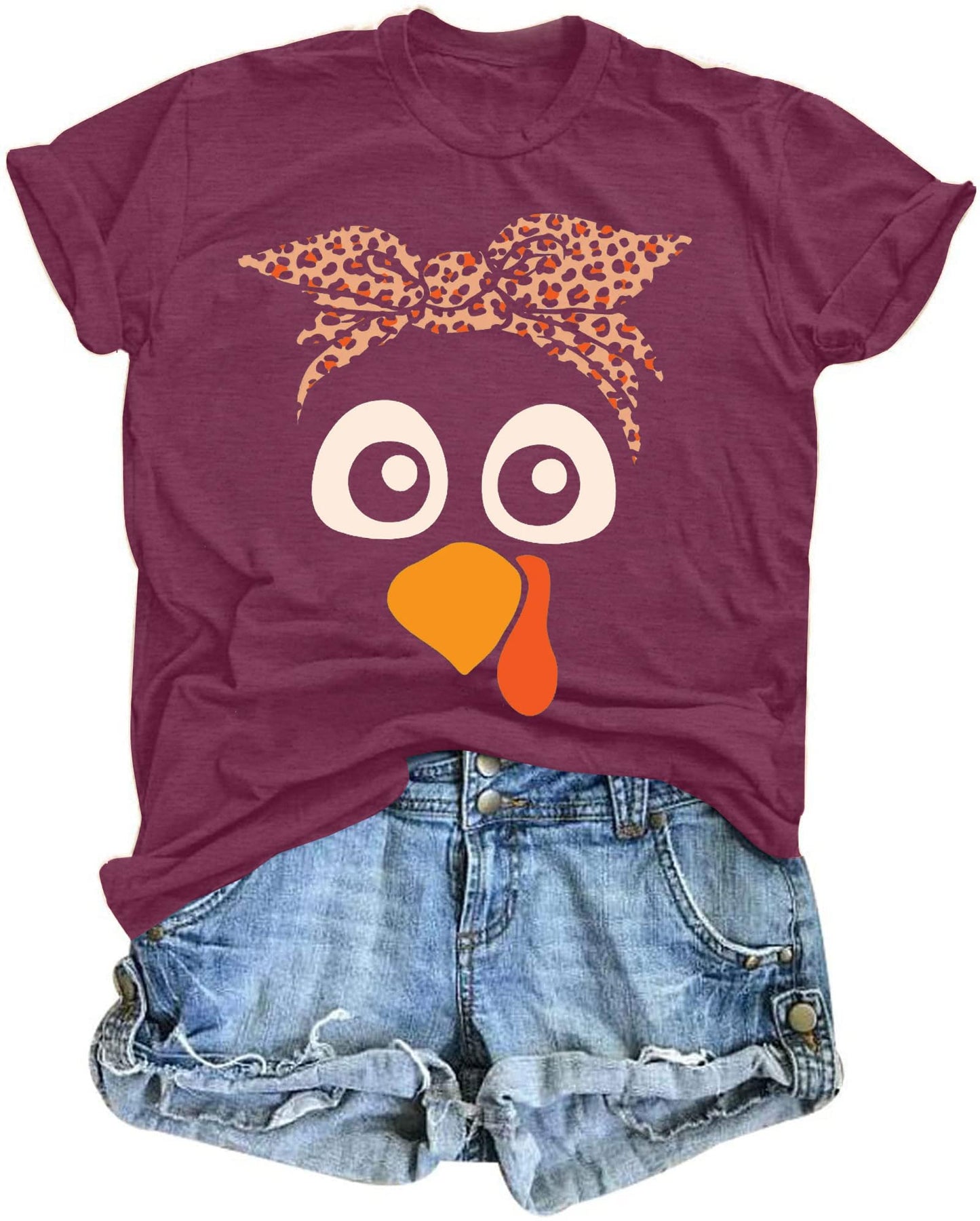 Turkey Shirts for Women Thanksgiving Shirt Funny Turkey Face Graphic Shirts Cute Fall Holiday Tee Tops