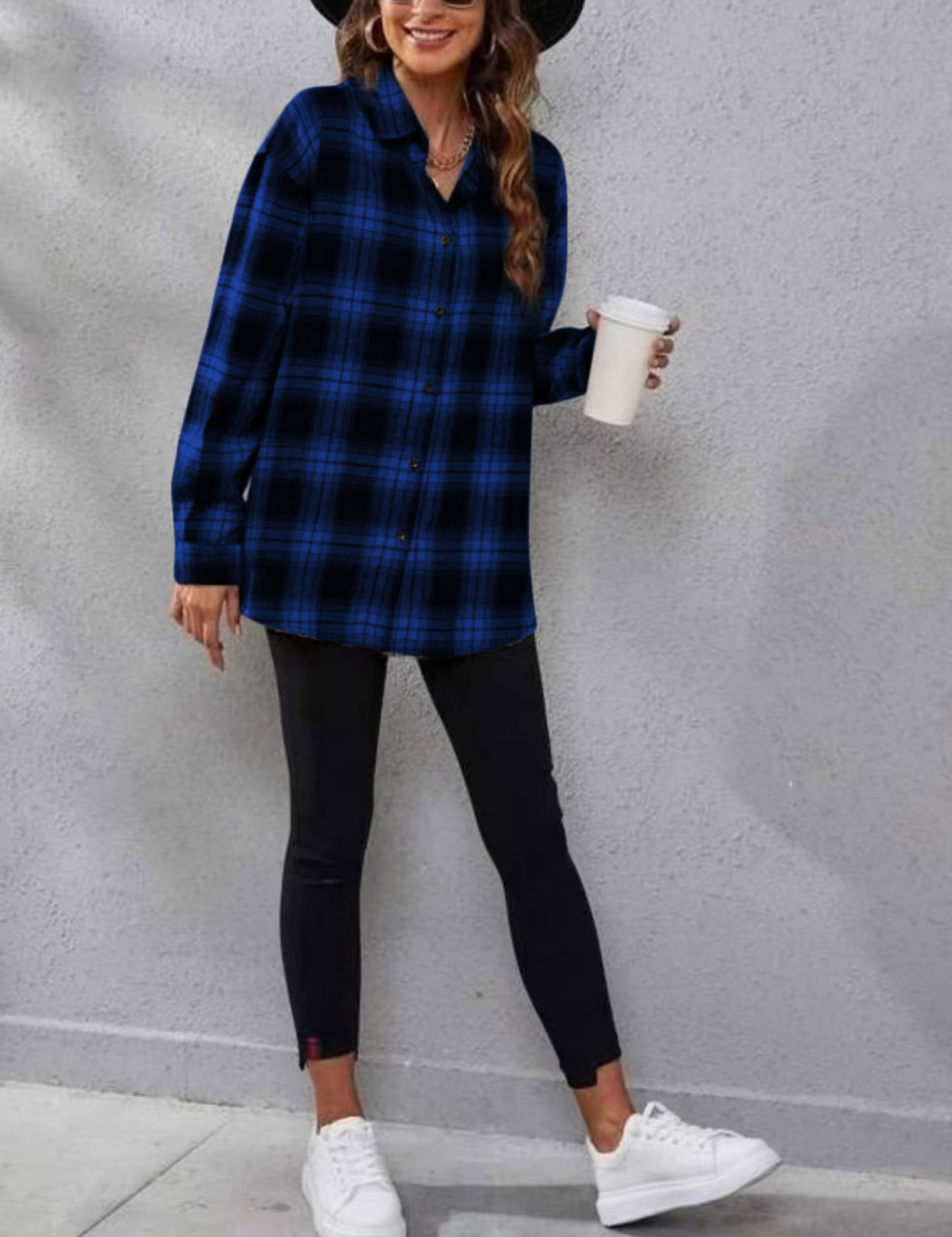 Plaid Flannel Shirts for Women Oversized Long Sleeve Button Down Buffalo Plaid Shirt Blouse Tops