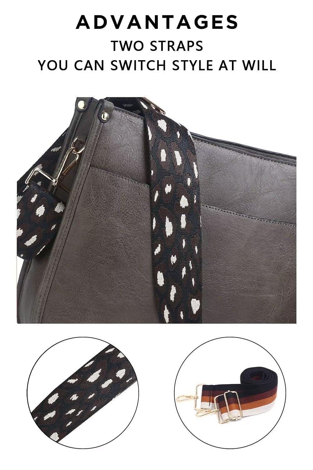 Vegan Leather Crossbody Bags for Women, Crossbody Purse with Guitar Strap Zipped Pockets Handbag