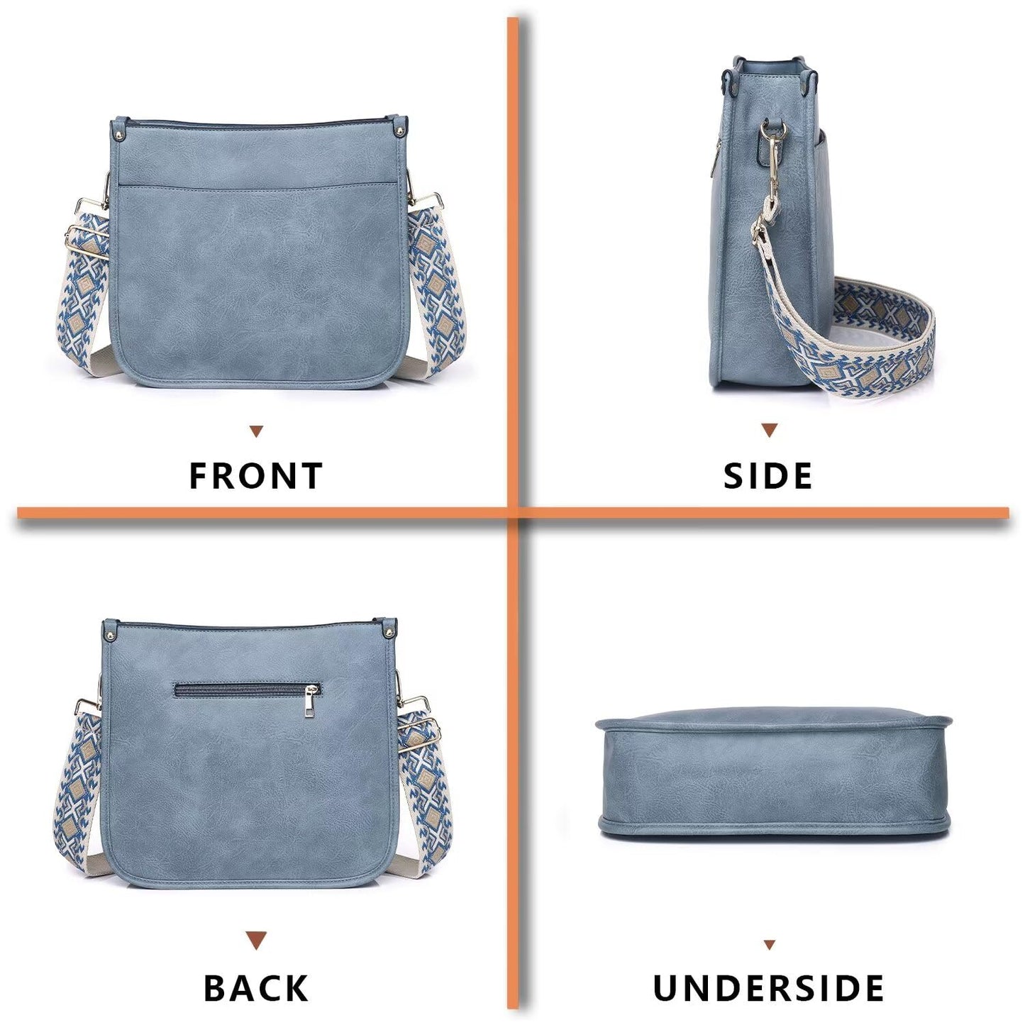 Vegan Leather Crossbody Bags for Women, Crossbody Purse with Guitar Strap Zipped Pockets Handbag