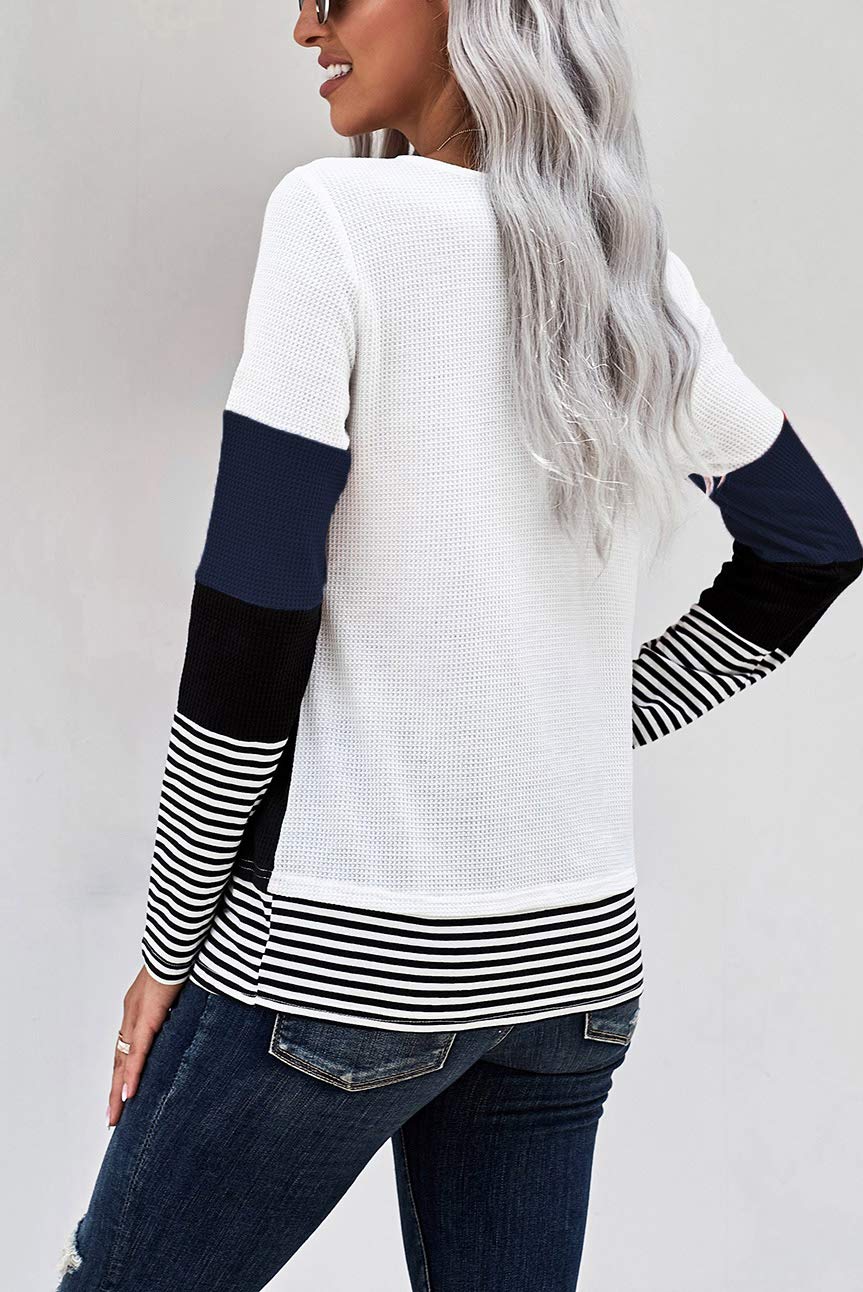 Womens Color Block Loose Long/Short Sleeve T Shirts Casual Comfy Tops