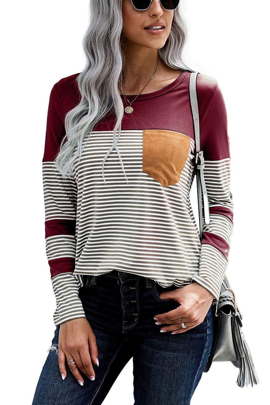Womens Color Block Loose Long/Short Sleeve T Shirts Casual Comfy Tops