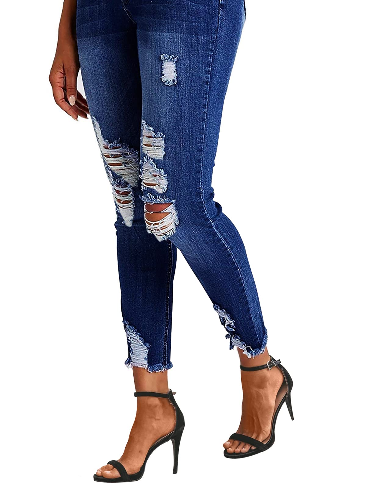 Women's Ripped Skinny Jeans Distressed Stretchy Denim Pants