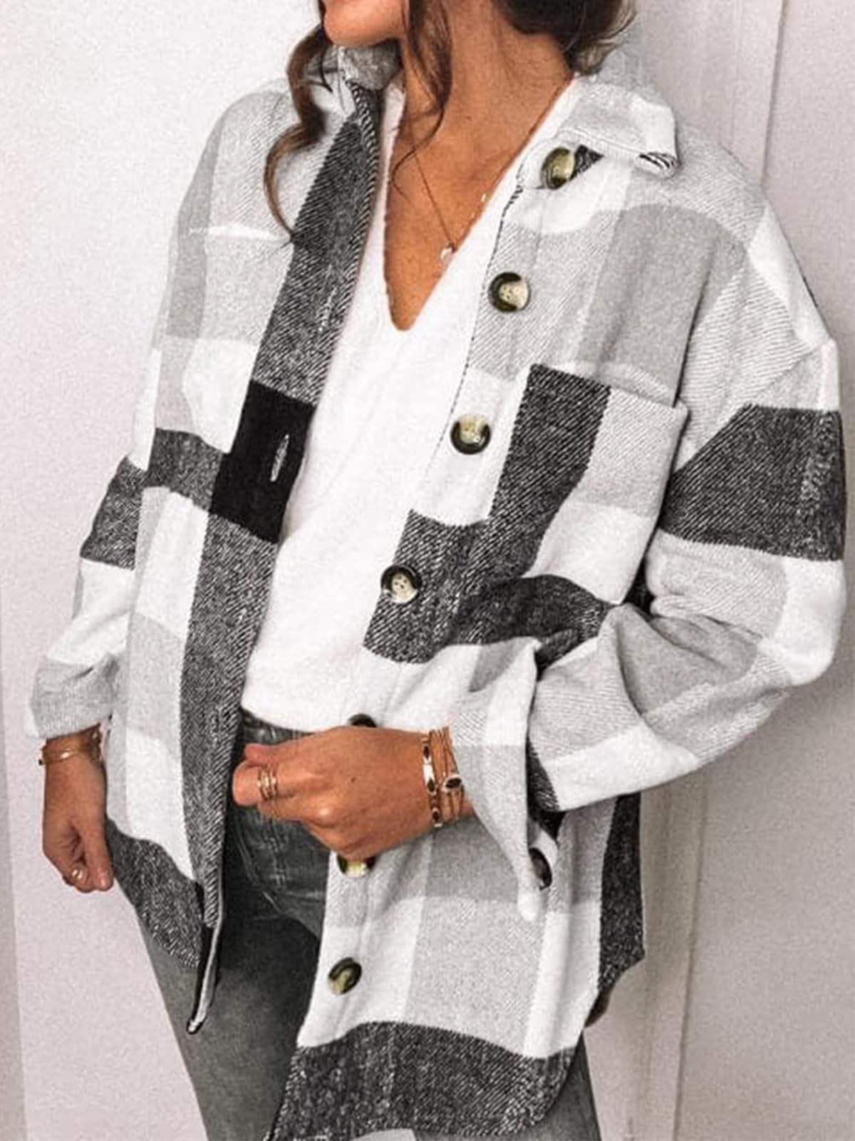 Womens Fall Outfits Fashion Clothes Shackets Flannel Plaid Button Down Long Sleeve Shirts Jackets 2024