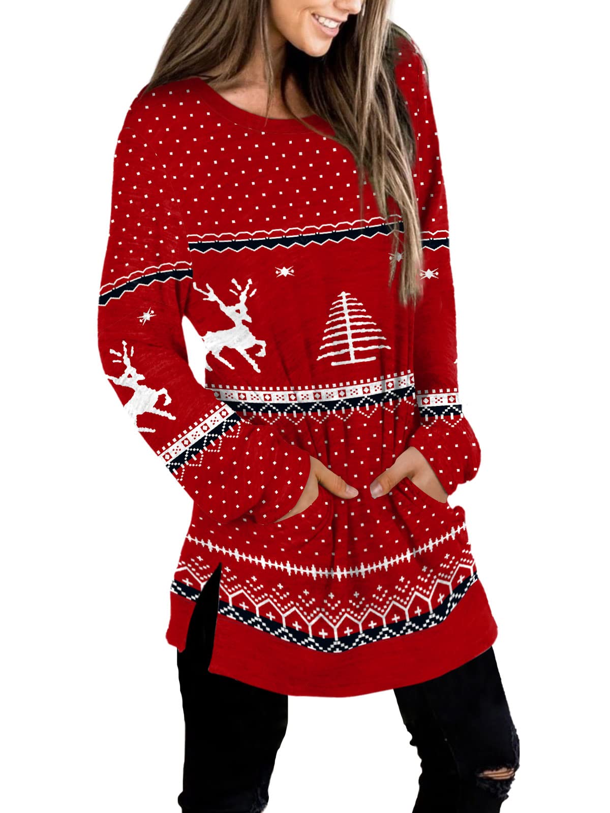 Womens Casual Sweatshirts Long Sleeve Shirts Oversized With Pocket Tunic Tops