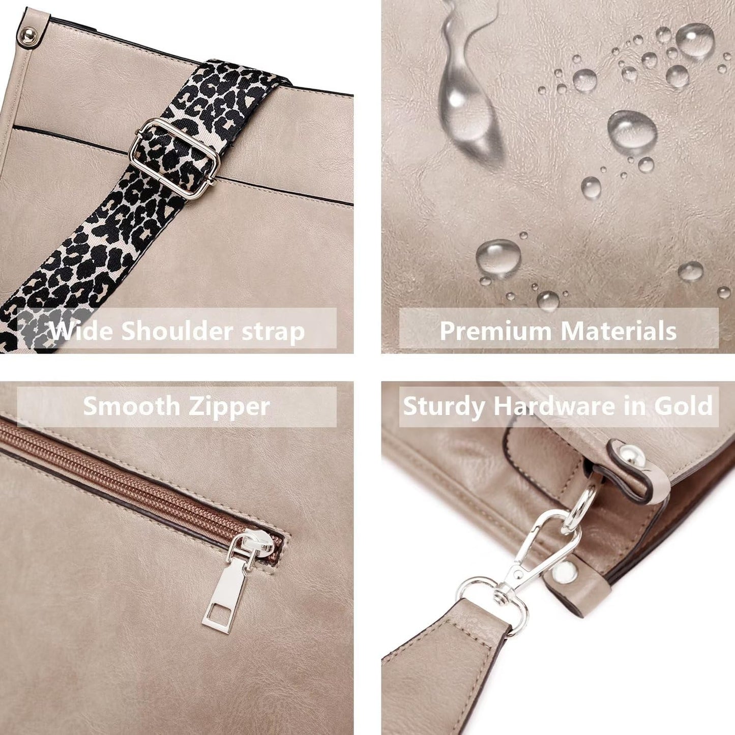 Vegan Leather Crossbody Bags for Women, Crossbody Purse with Guitar Strap Zipped Pockets Handbag