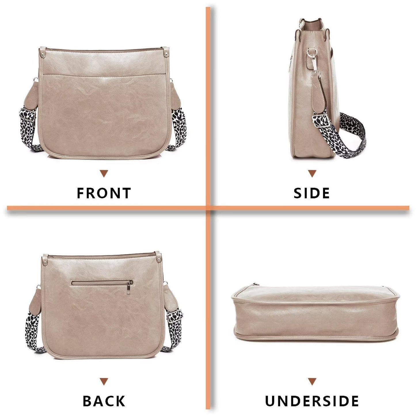 Vegan Leather Crossbody Bags for Women, Crossbody Purse with Guitar Strap Zipped Pockets Handbag