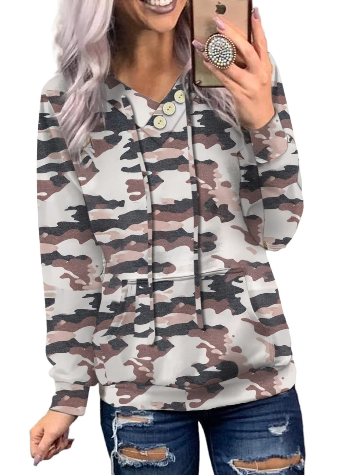 Women's Casual Long Sleeve Hoodies Sweatshirts Drawstring Pullover Tunic Tops With Pockets