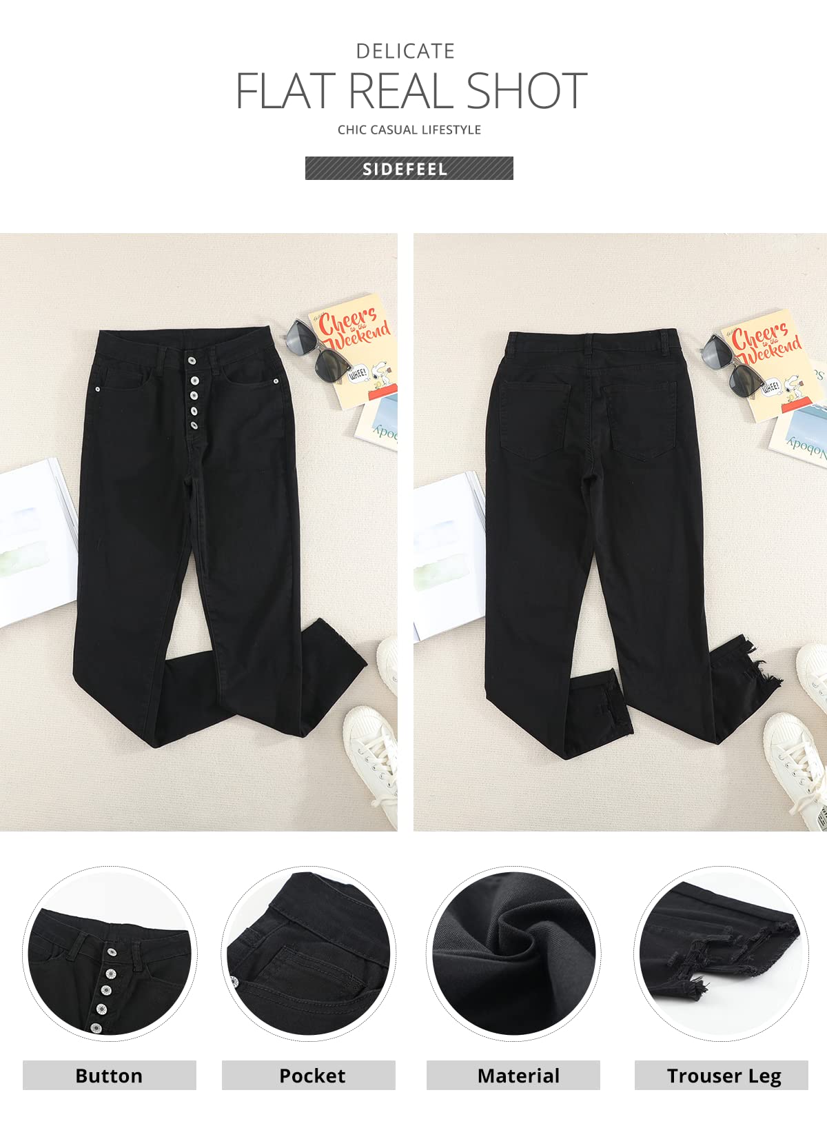 Women's Ripped Jeans Straight Leg Distressed Boyfriend Denim Pants