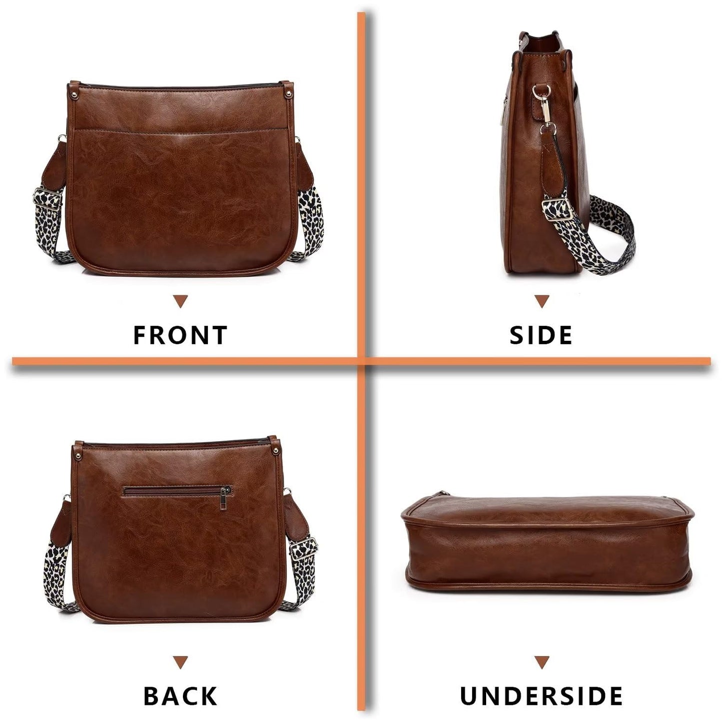 Vegan Leather Crossbody Bags for Women, Crossbody Purse with Guitar Strap Zipped Pockets Handbag