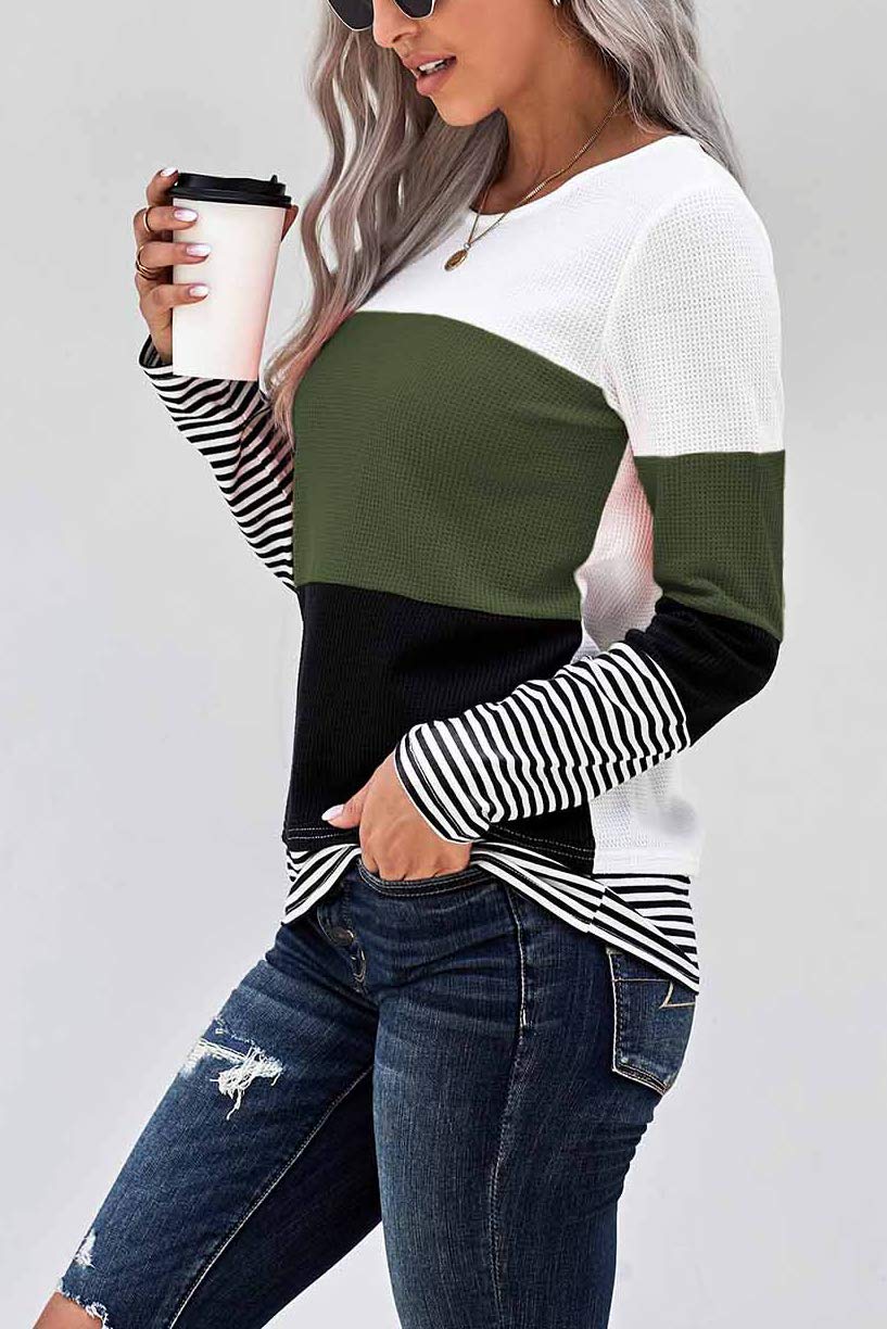 Womens Color Block Loose Long/Short Sleeve T Shirts Casual Comfy Tops