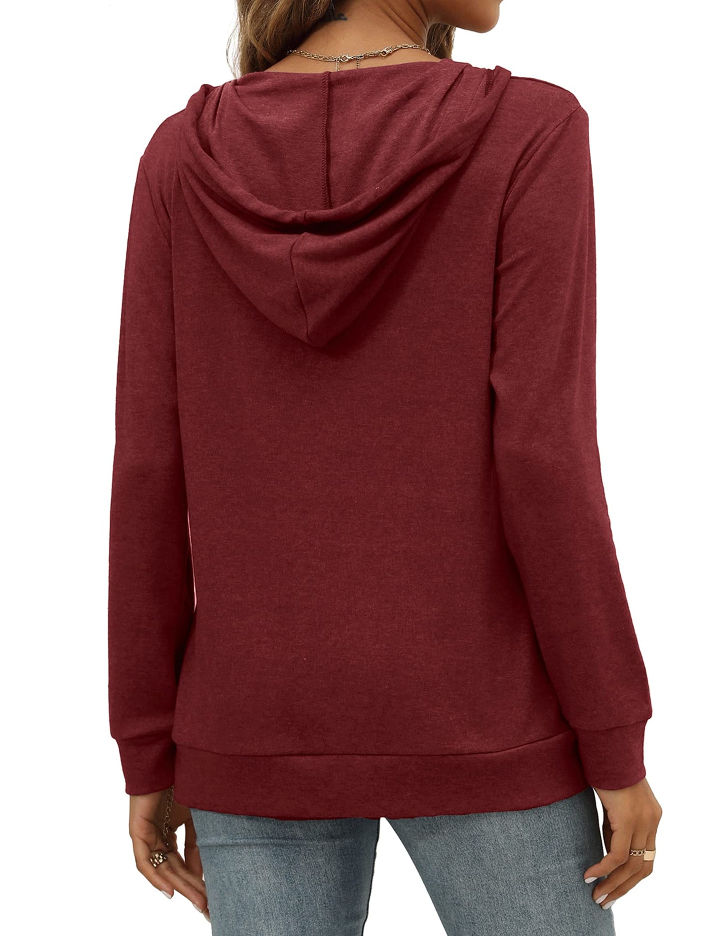 Pocket Hoodies for Womens V Neck Lightweight Sweatshirts Long Sleeve Tops