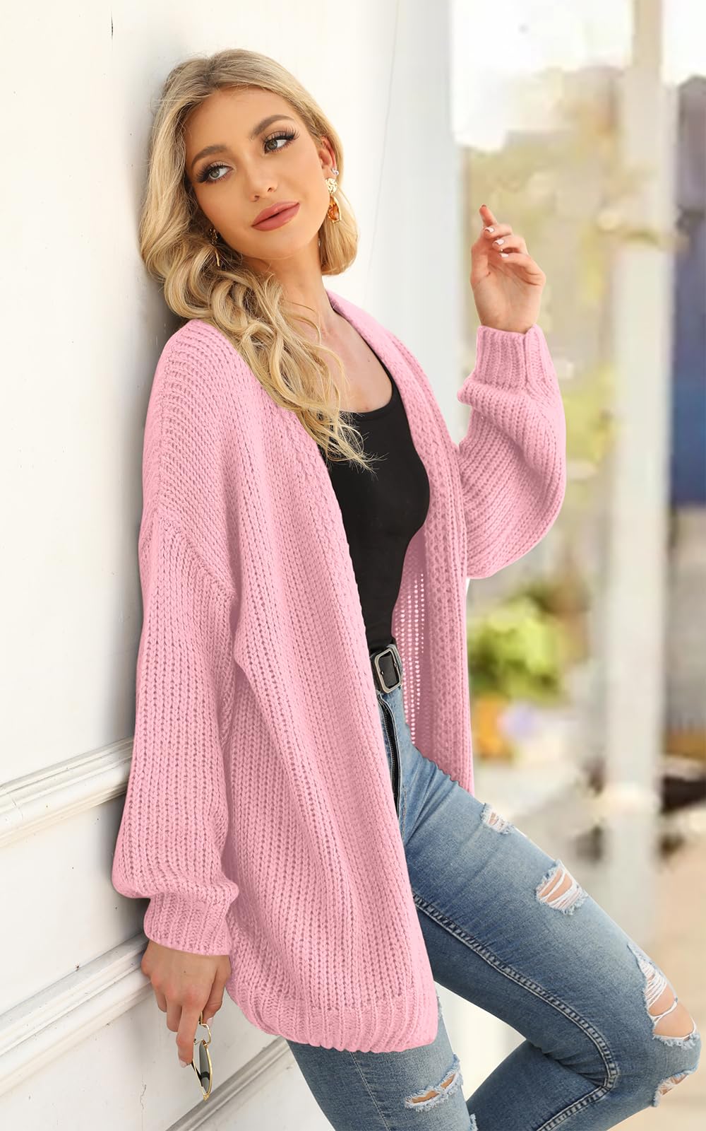 PRETTYGARDEN Women's Long Sleeve Open Front Knit Cardigans Sweaters Soft Loose Draped Coat Outerwear
