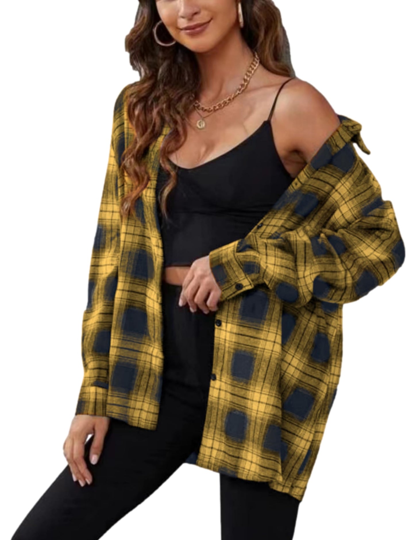 Plaid Flannel Shirts for Women Oversized Long Sleeve Button Down Buffalo Plaid Shirt Blouse Tops