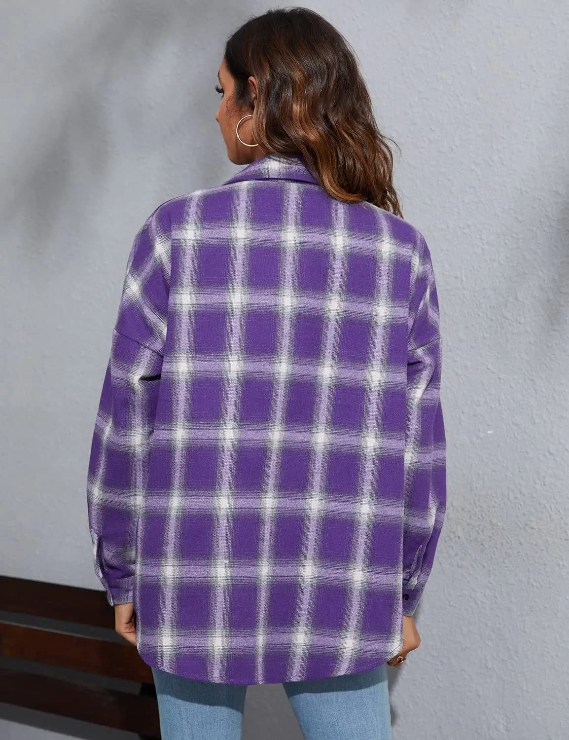 Women's Button Down Flannel Shirts Plaid Shacket Long Sleeve Collared Business Casual Tops Work Blouses