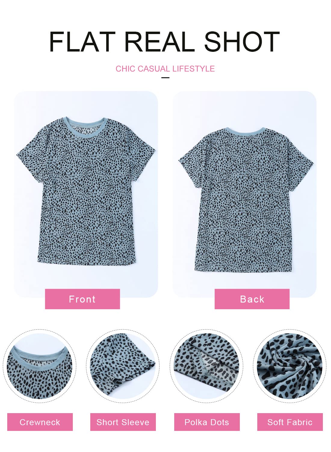 Womens Casual Polka Dot Tops Crewneck Short Sleeve T Shirts Fashion 2024 Spring Summer Loose Fit Shirts