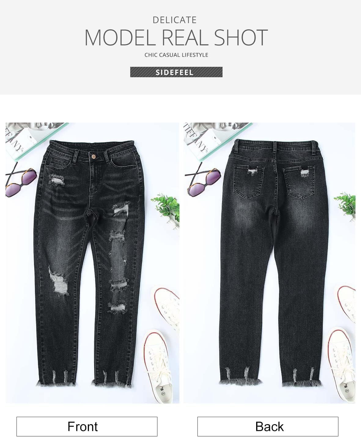 Women's Ripped Jeans Straight Leg Distressed Boyfriend Denim Pants