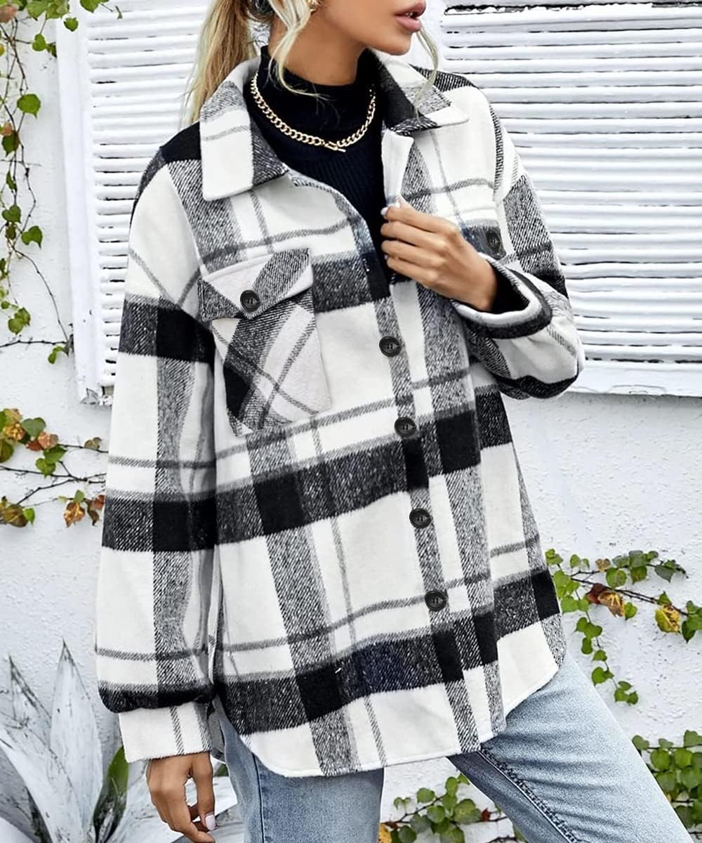 Womens Fall Outfits Fashion Clothes Shackets Flannel Plaid Button Down Long Sleeve Shirts Jackets 2024