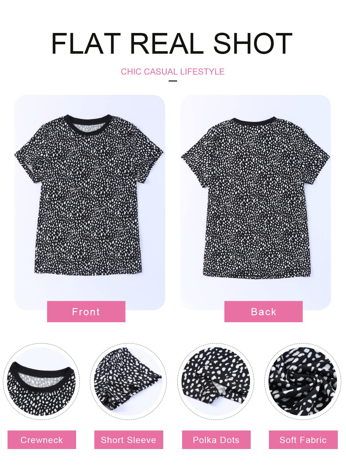 Womens Casual Polka Dot Tops Crewneck Short Sleeve T Shirts Fashion 2024 Spring Summer Loose Fit Shirts