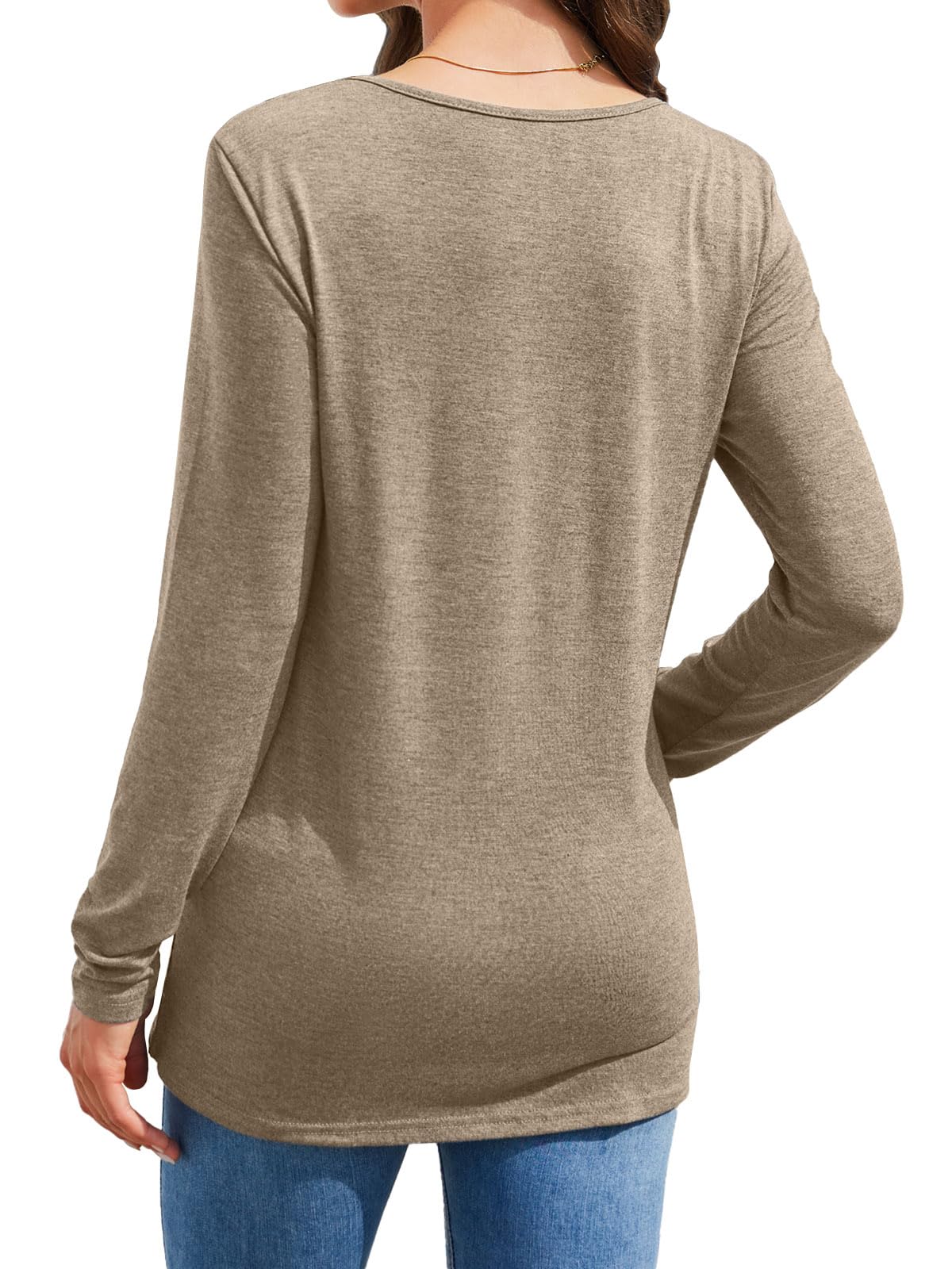 Womens Casual Long Sleeve Tunic Shirts Round Neck Button Side Blouses Tops