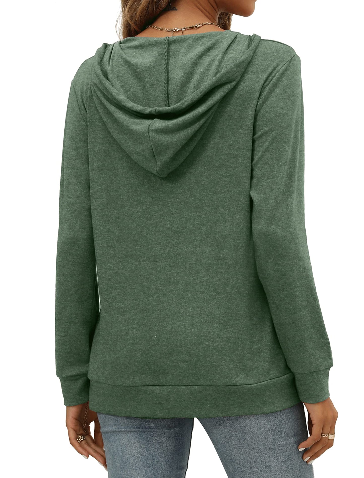 Pocket Hoodies for Womens V Neck Lightweight Sweatshirts Long Sleeve Tops