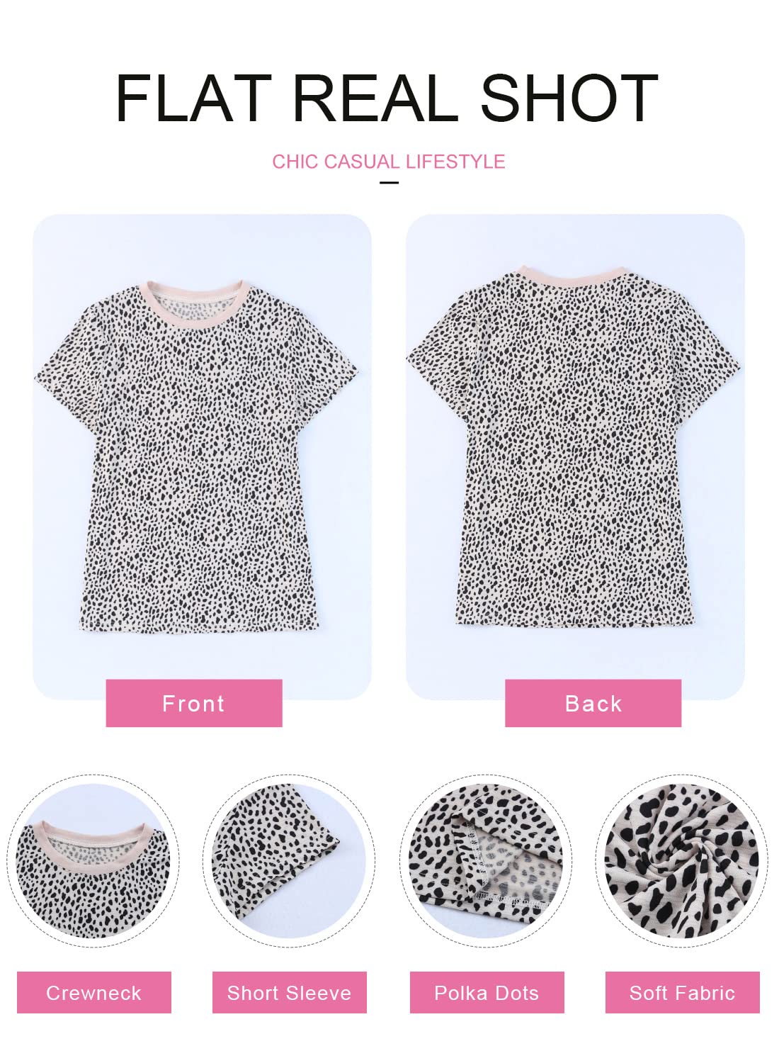 Womens Casual Polka Dot Tops Crewneck Short Sleeve T Shirts Fashion 2024 Spring Summer Loose Fit Shirts