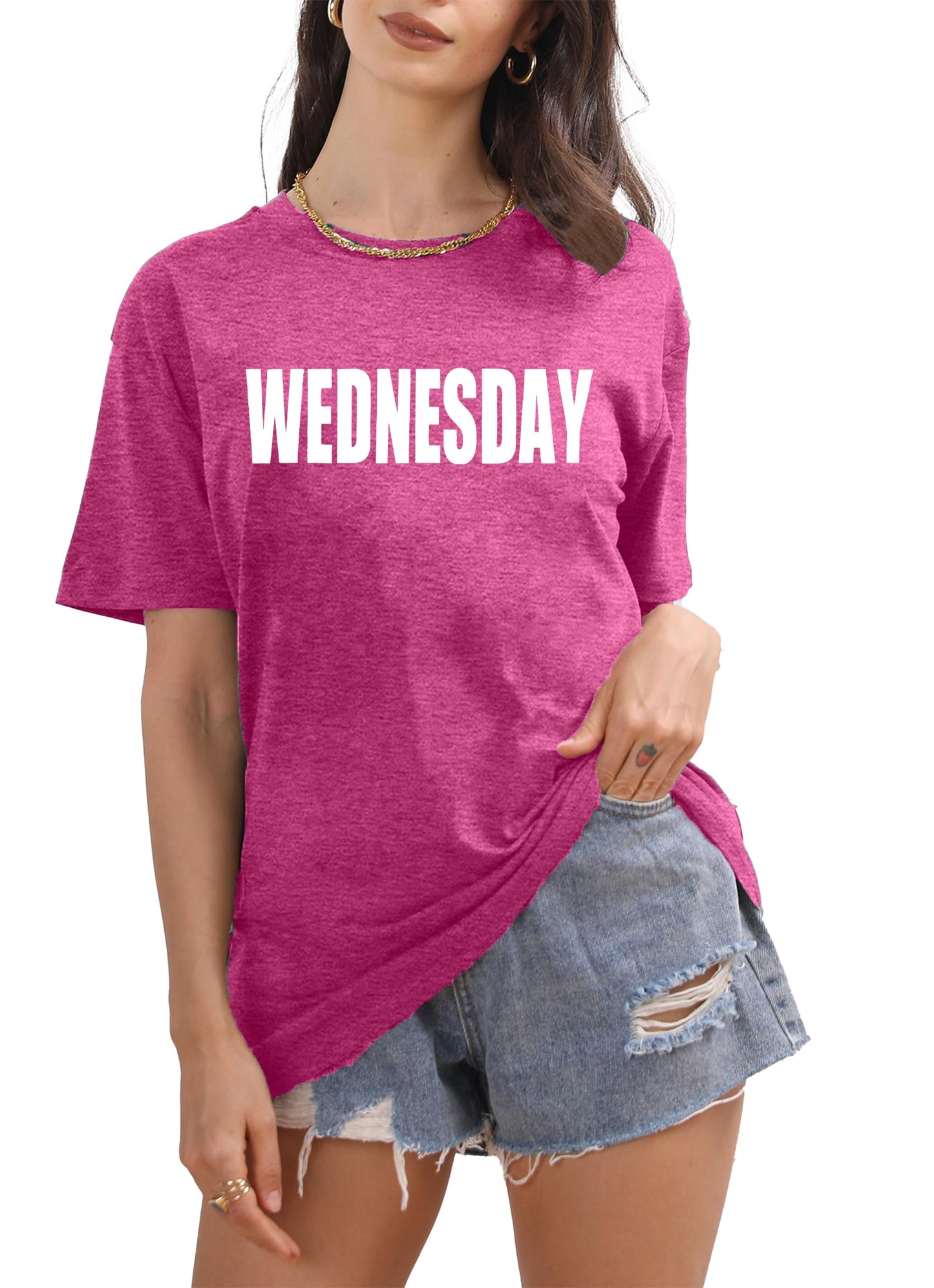 On Wednesday We Wear Pink Shirt Women Breast Cancer T Shirt Short Sleeve Print Tees Gifts for Girls Matching Outfits Top
