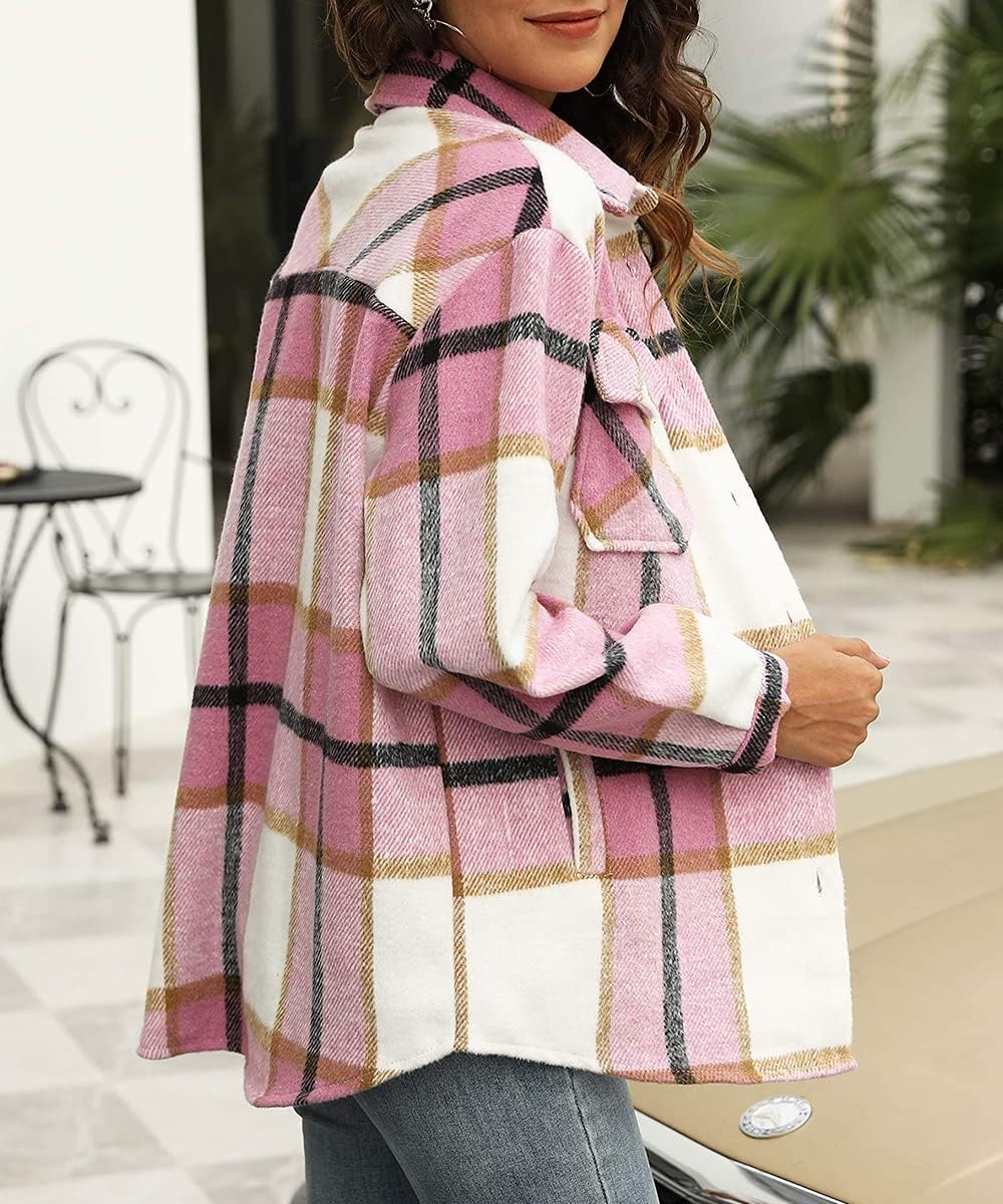 Womens Fall Outfits Fashion Clothes Shackets Flannel Plaid Button Down Long Sleeve Shirts Jackets 2024