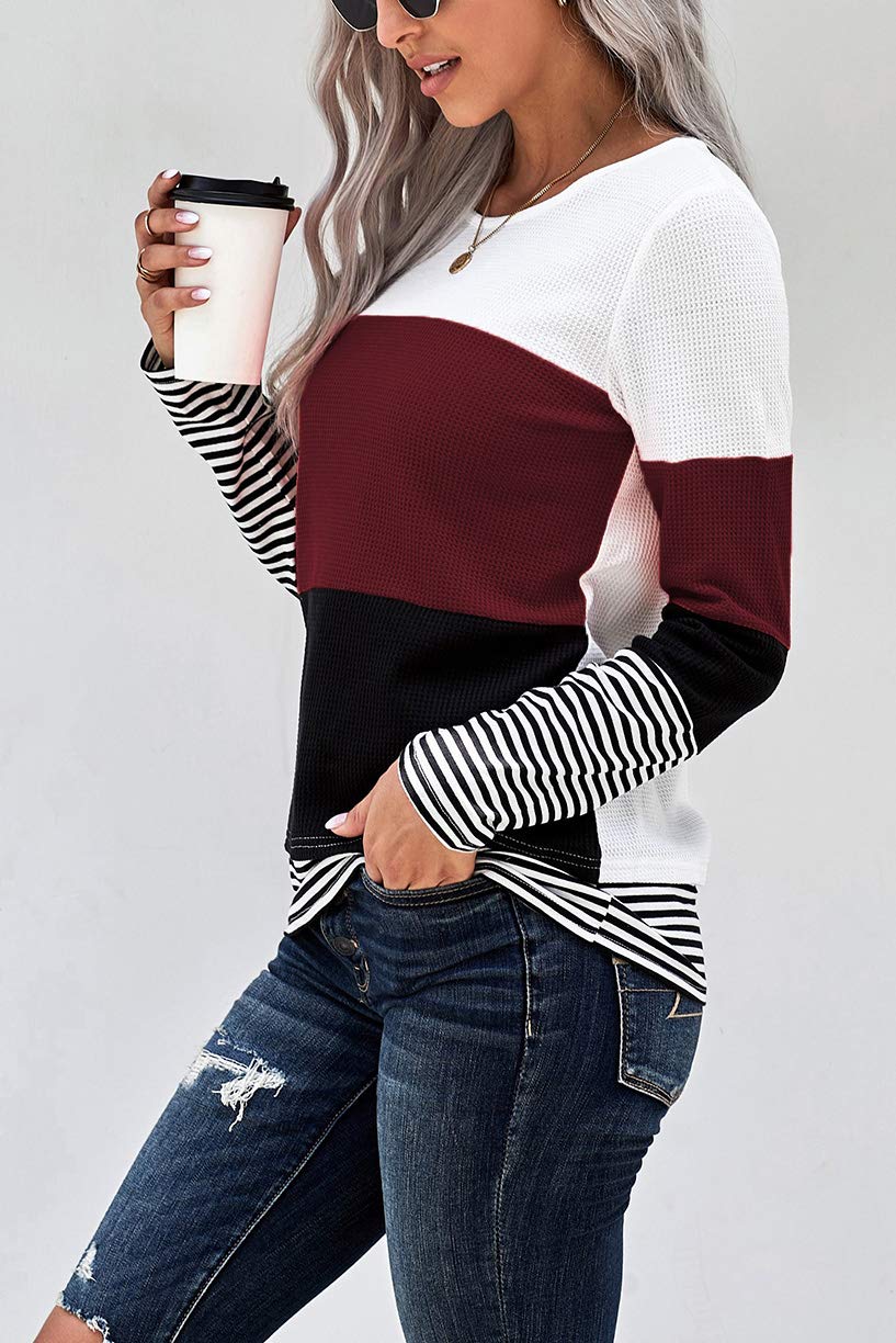 Womens Color Block Loose Long/Short Sleeve T Shirts Casual Comfy Tops