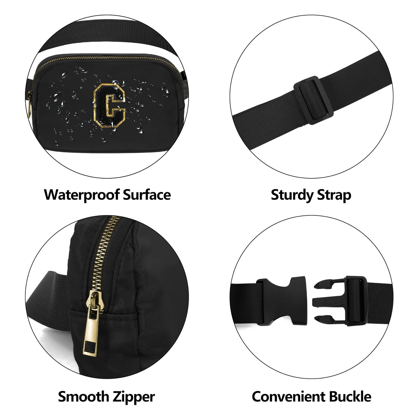 VOROLO Fanny Pack Christmas Gift For Women And Men Crossbody Bag Belt Bag Bum Bag with Adjustable Strap for Sports Black