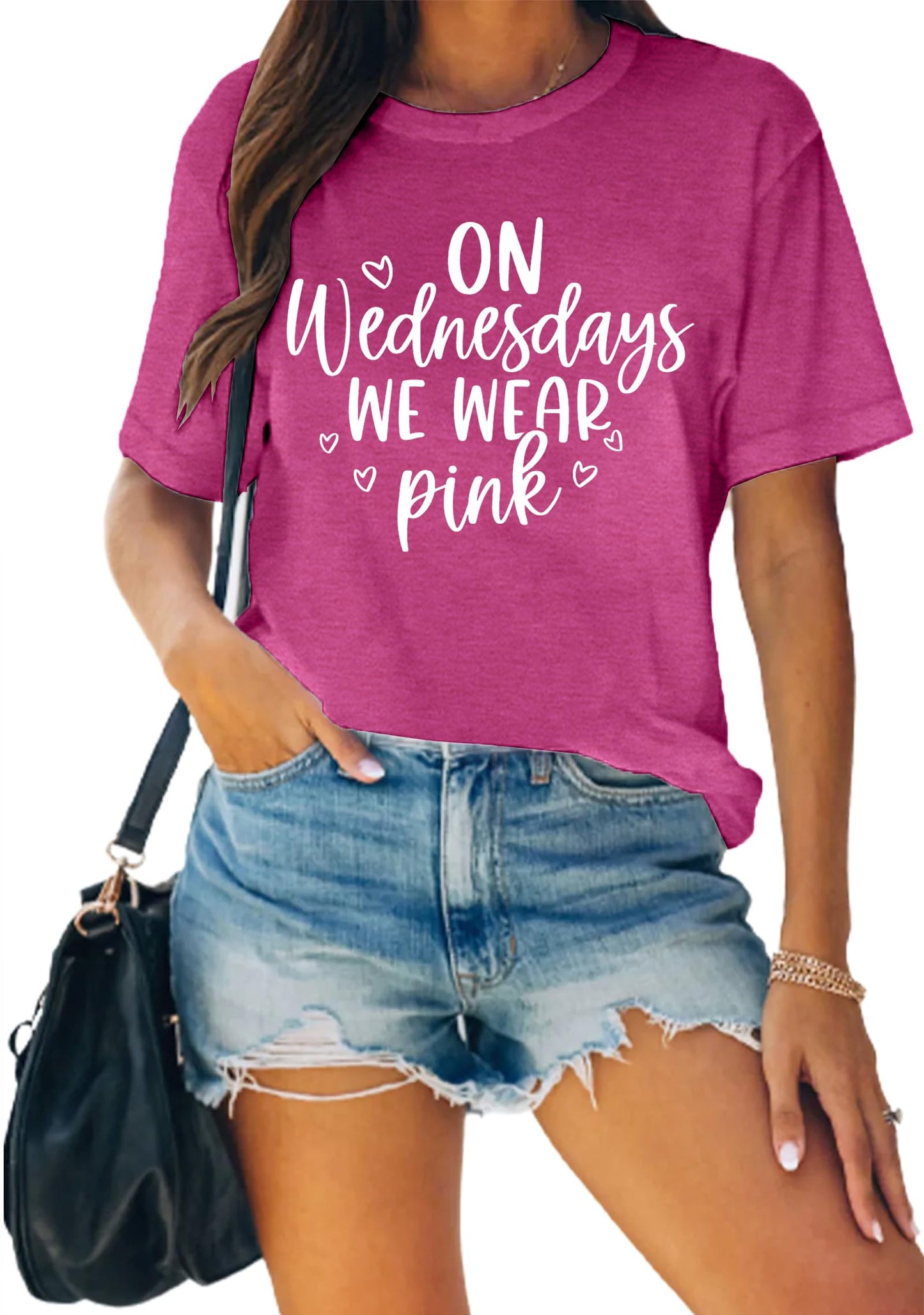 On Wednesday We Wear Pink Shirt Women Breast Cancer T Shirt Short Sleeve Print Tees Gifts for Girls Matching Outfits Top