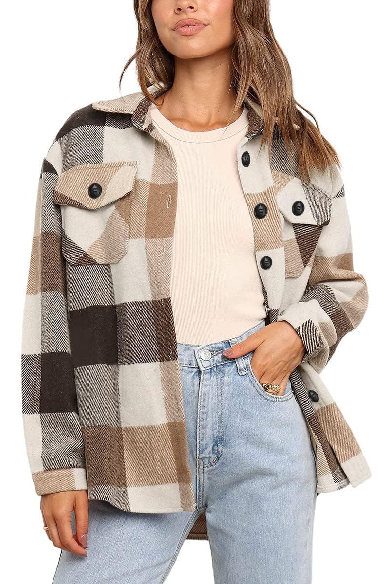 Womens Fall Outfits Fashion Clothes Shackets Flannel Plaid Button Down Long Sleeve Shirts Jackets 2024