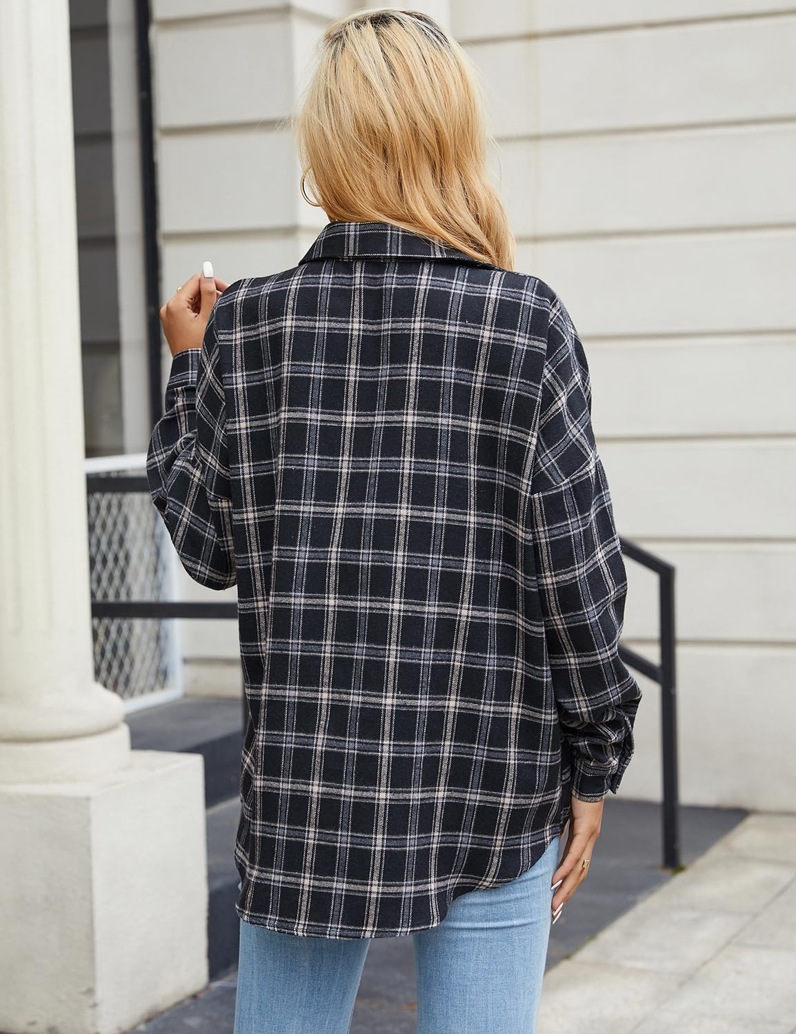 Women's Button Down Flannel Shirts Plaid Shacket Long Sleeve Collared Business Casual Tops Work Blouses
