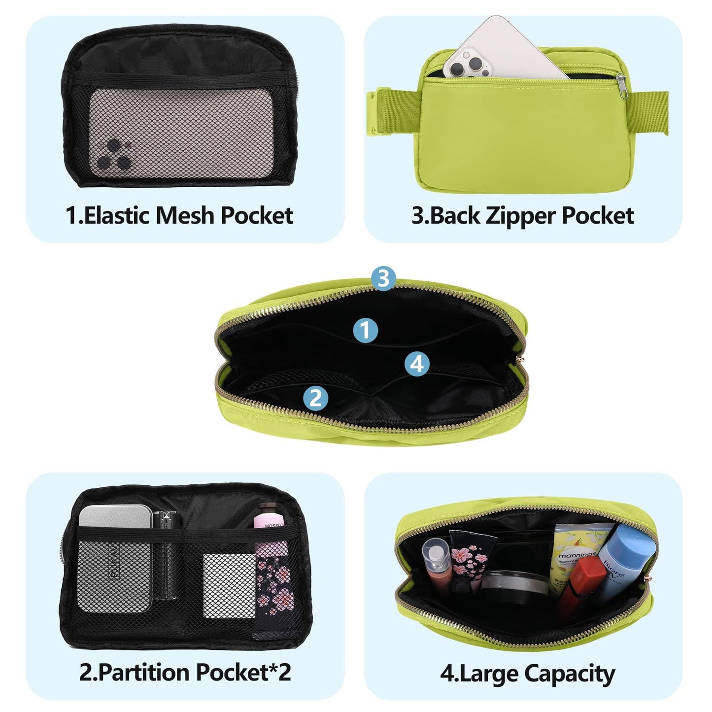 VOROLO Fanny Pack Christmas Gift For Women And Men Crossbody Bag Belt Bag Bum Bag with Adjustable Strap for Sports Black