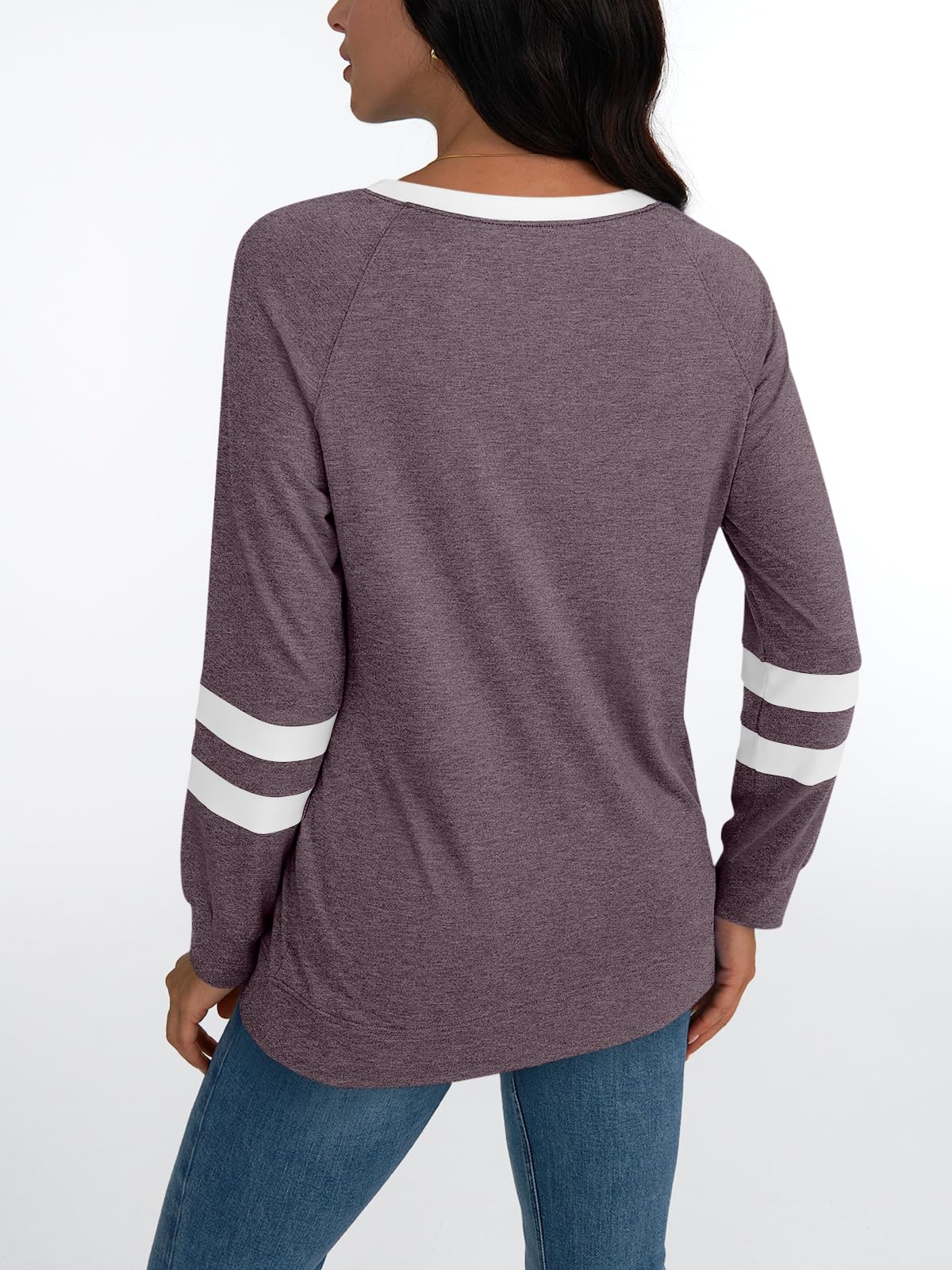 Womens Long Sleeve Shirts Color Block Casual Crewneck Tops Tshirt Basic Tees Fashion Clothes Trendy Outfits