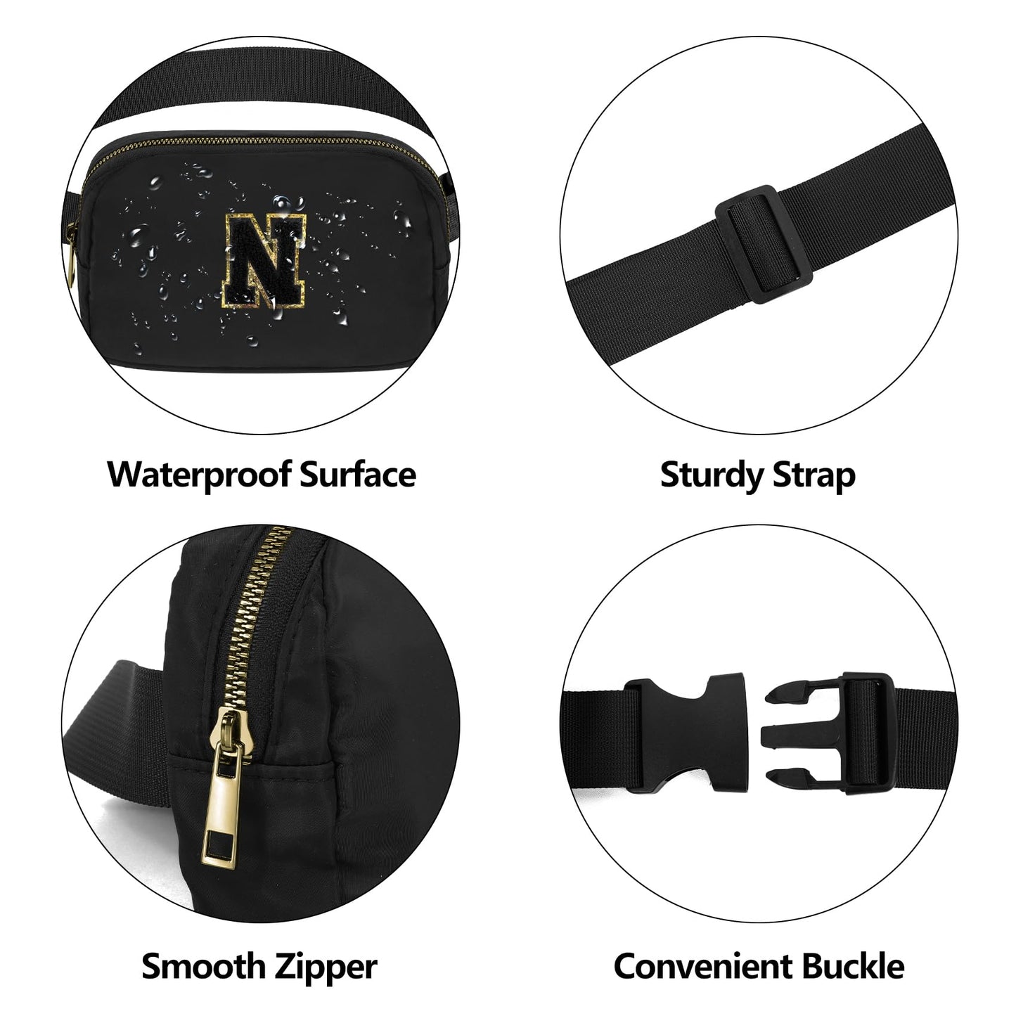 VOROLO Fanny Pack Christmas Gift For Women And Men Crossbody Bag Belt Bag Bum Bag with Adjustable Strap for Sports Black