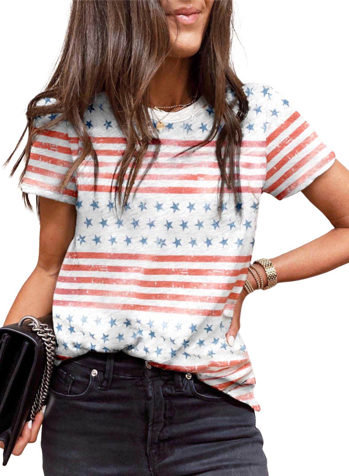 Womens Casual Polka Dot Tops Crewneck Short Sleeve T Shirts Fashion 2024 Spring Summer Loose Fit Shirts