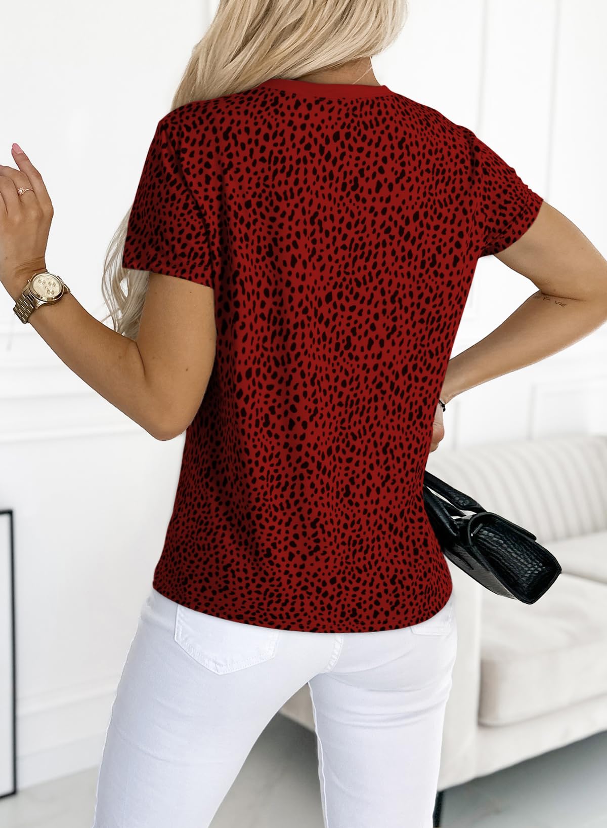 Womens Casual Polka Dot Tops Crewneck Short Sleeve T Shirts Fashion 2024 Spring Summer Loose Fit Shirts