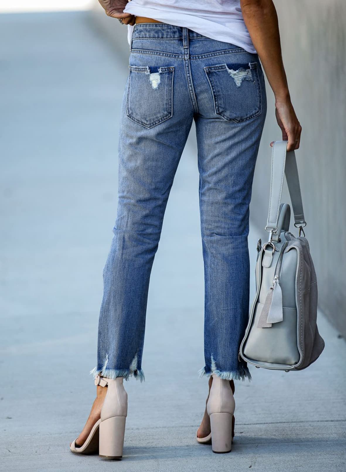 Women's Ripped Jeans Straight Leg Distressed Boyfriend Denim Pants