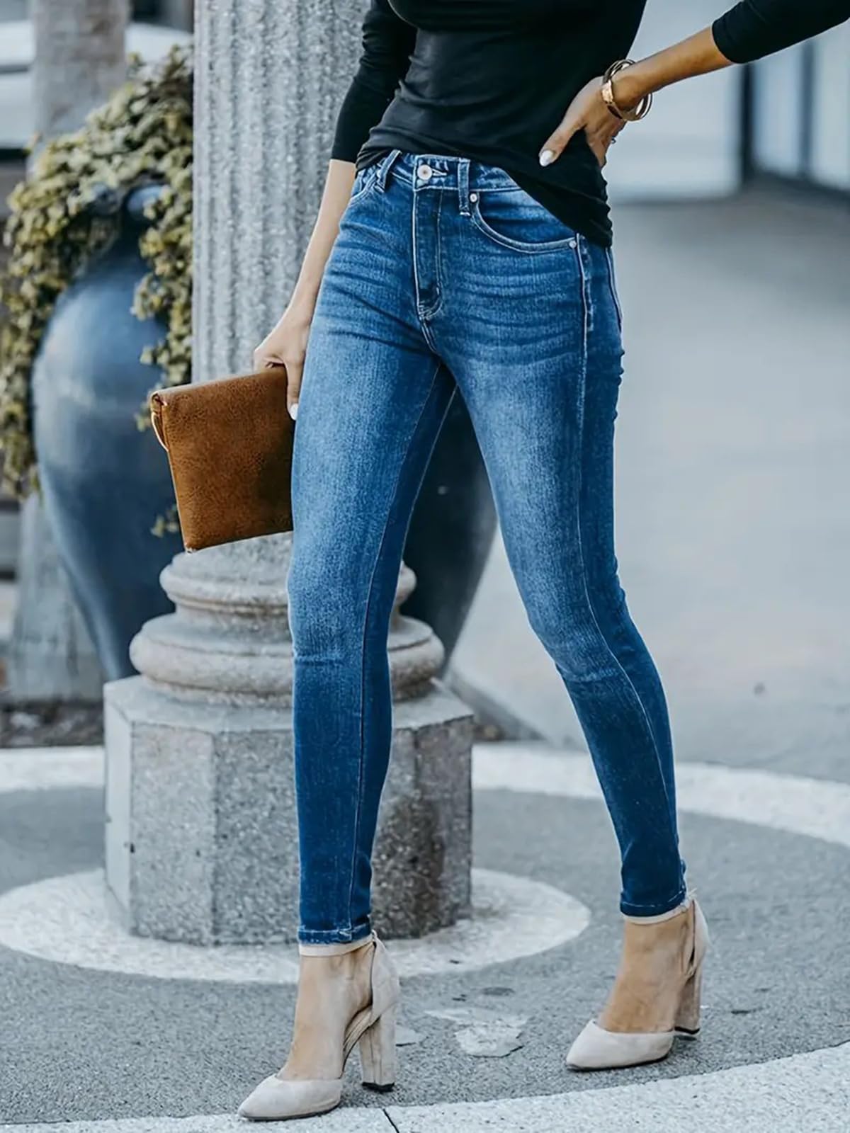 Women's Ripped Skinny Jeans Distressed Stretchy Denim Pants