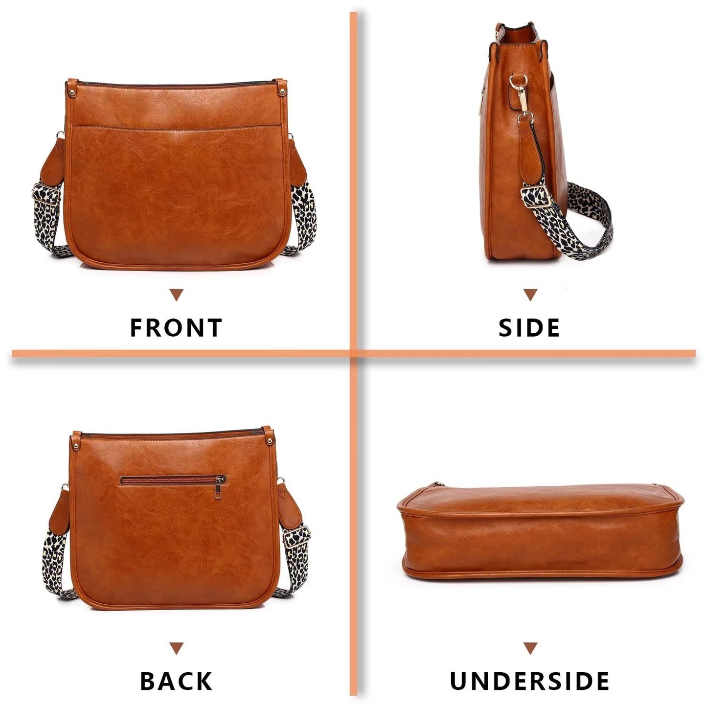 Vegan Leather Crossbody Bags for Women, Crossbody Purse with Guitar Strap Zipped Pockets Handbag