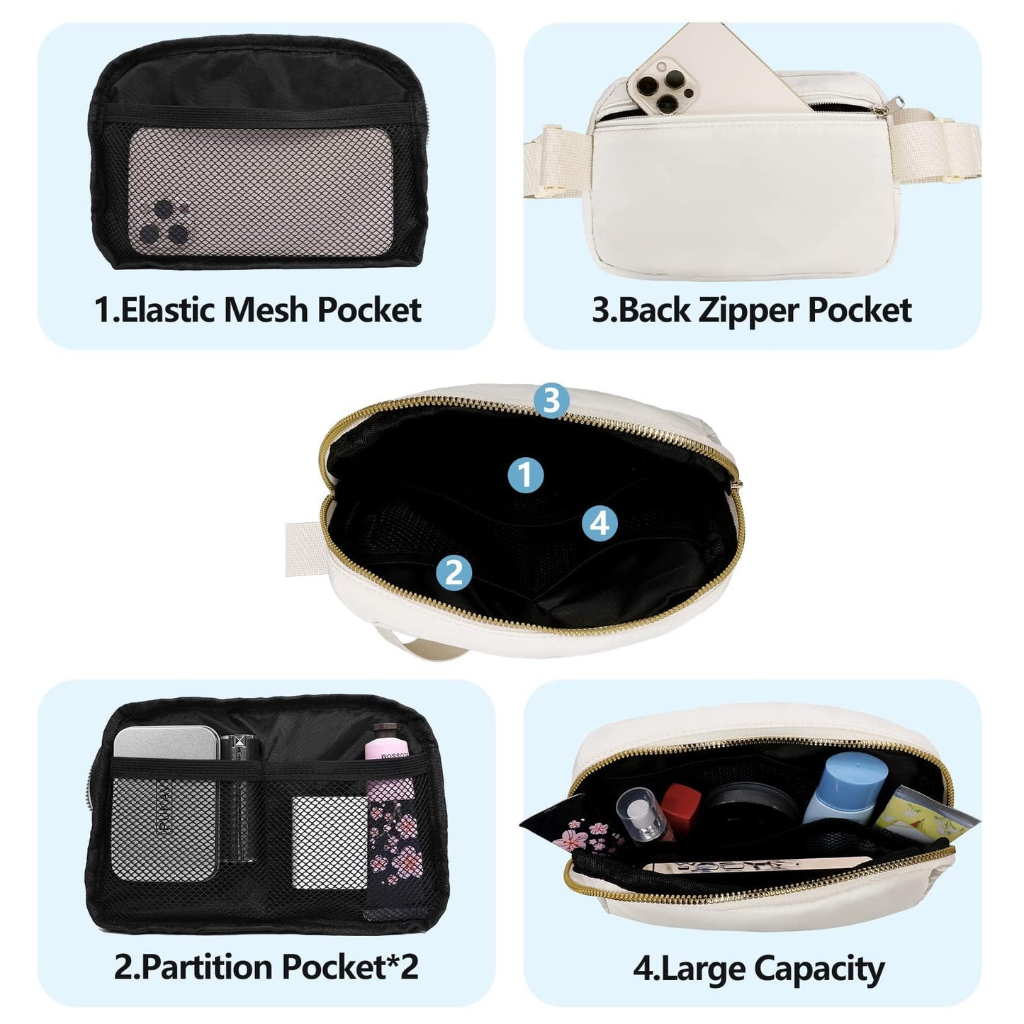 VOROLO Fanny Pack Christmas Gift For Women And Men Crossbody Bag Belt Bag Bum Bag with Adjustable Strap for Sports Black