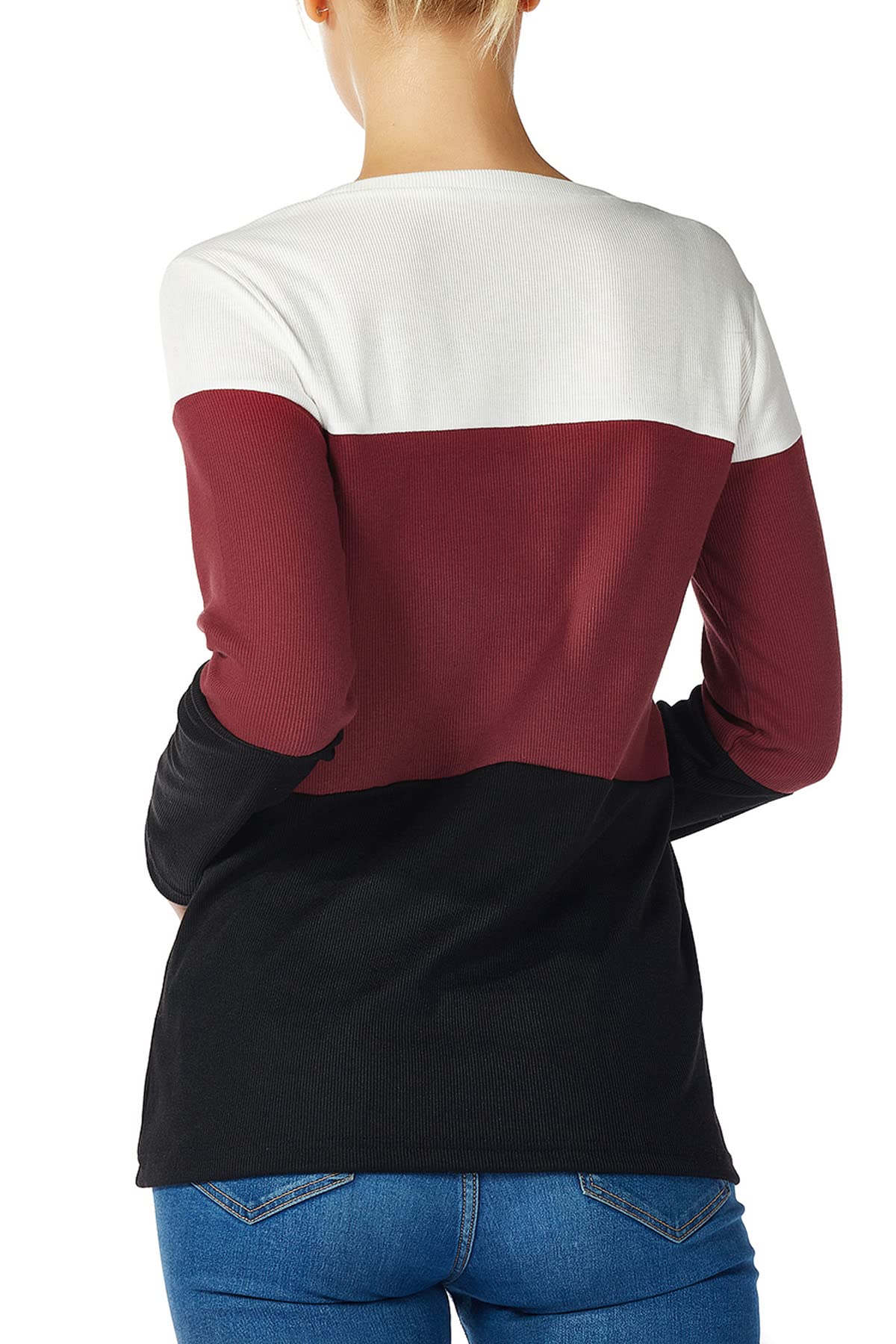 Womens Color Block Loose Long/Short Sleeve T Shirts Casual Comfy Tops