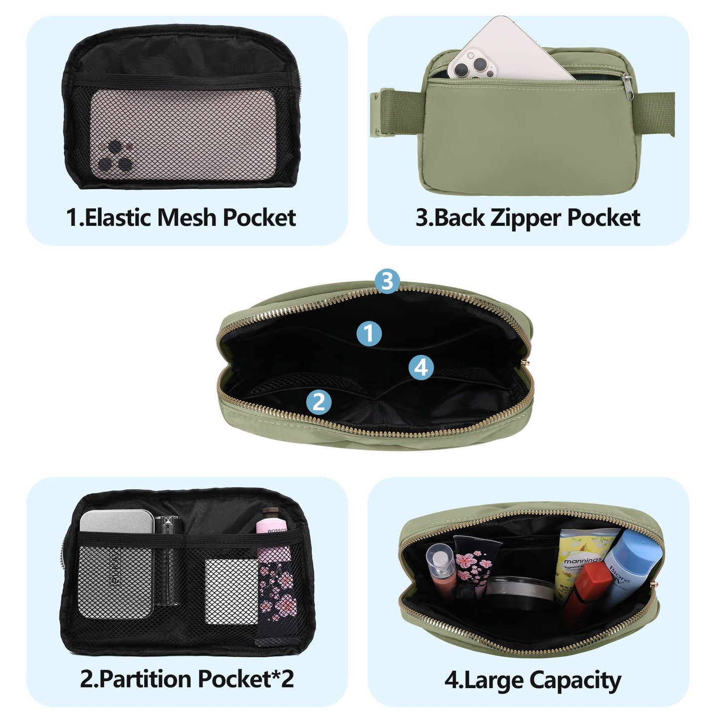 VOROLO Fanny Pack Christmas Gift For Women And Men Crossbody Bag Belt Bag Bum Bag with Adjustable Strap for Sports Black