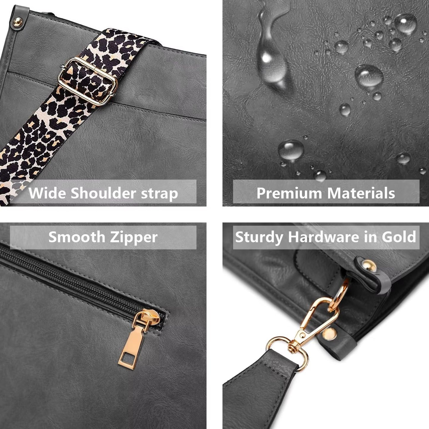 Vegan Leather Crossbody Bags for Women, Crossbody Purse with Guitar Strap Zipped Pockets Handbag