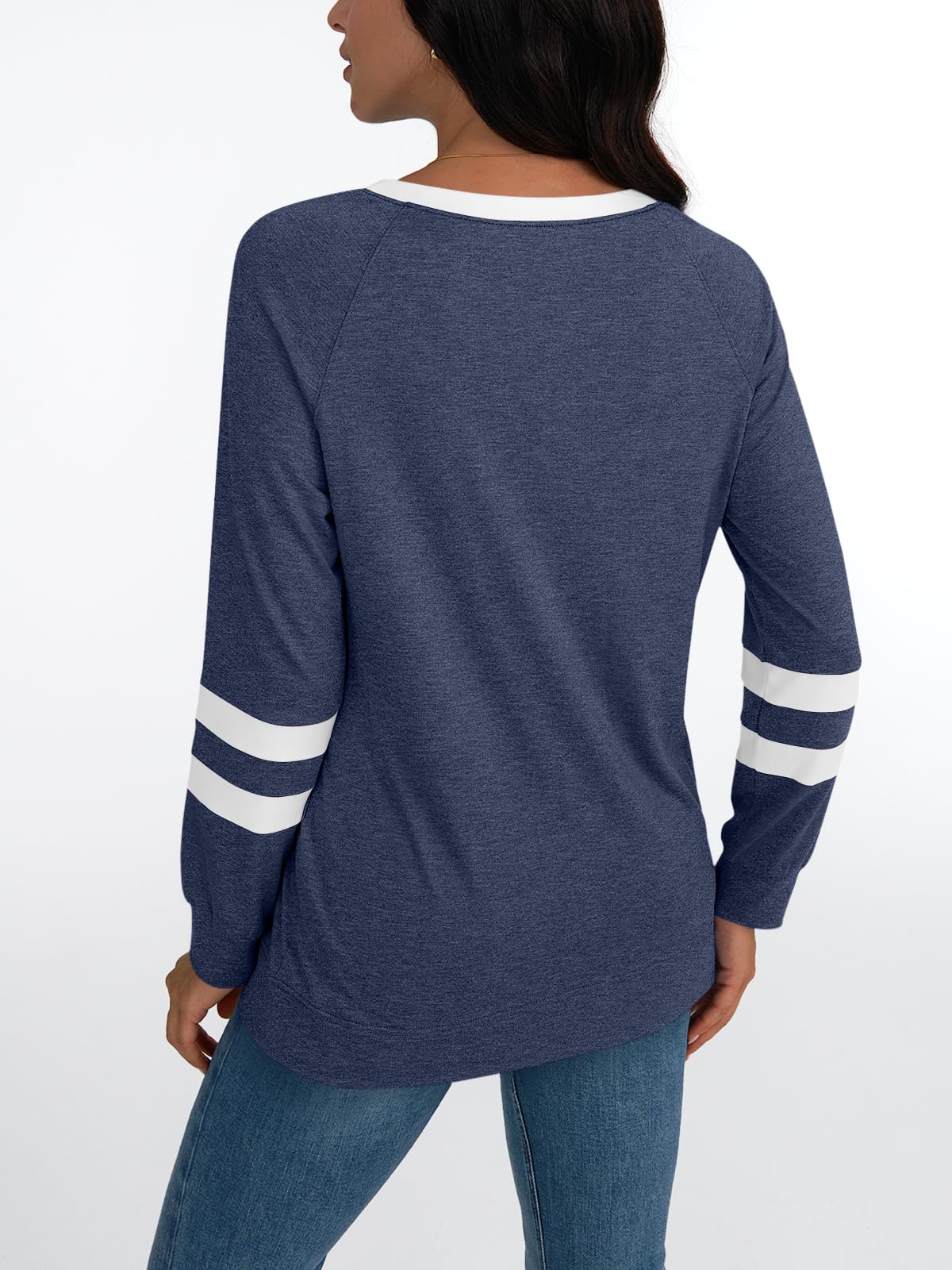 Womens Long Sleeve Shirts Color Block Casual Crewneck Tops Tshirt Basic Tees Fashion Clothes Trendy Outfits