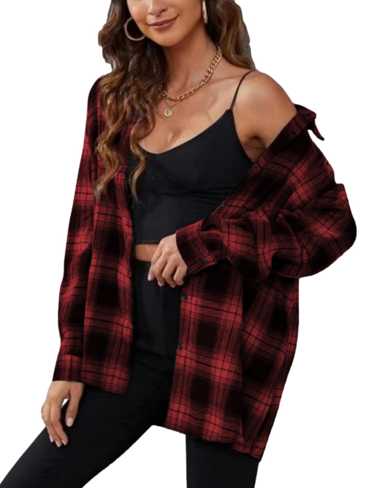 Plaid Flannel Shirts for Women Oversized Long Sleeve Button Down Buffalo Plaid Shirt Blouse Tops
