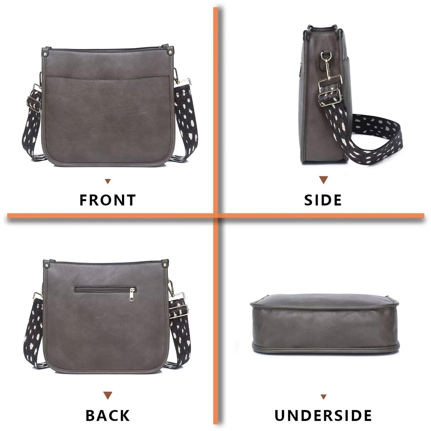 Vegan Leather Crossbody Bags for Women, Crossbody Purse with Guitar Strap Zipped Pockets Handbag