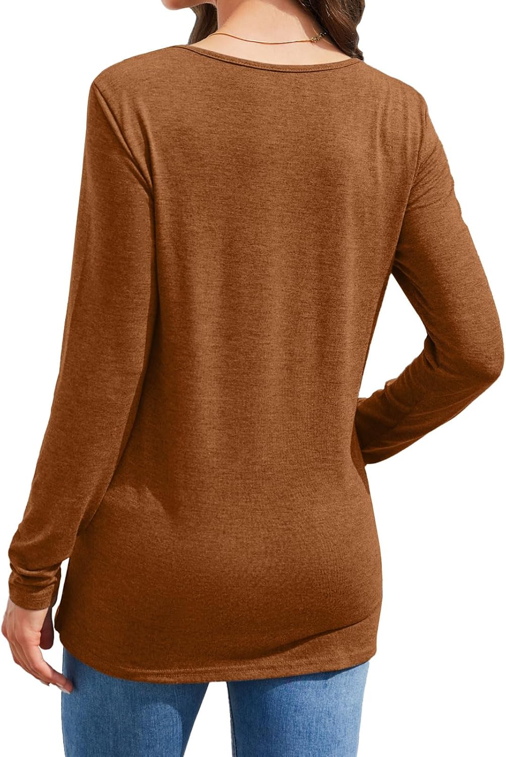Womens Casual Long Sleeve Tunic Shirts Round Neck Button Side Blouses Tops