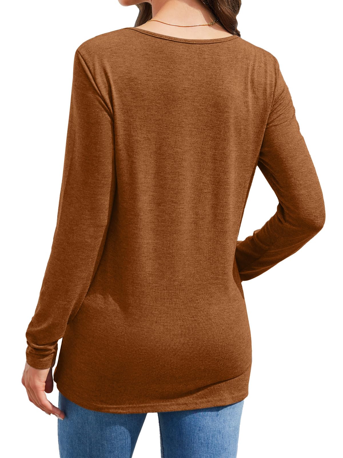 Womens Casual Long Sleeve Tunic Shirts Round Neck Button Side Blouses Tops